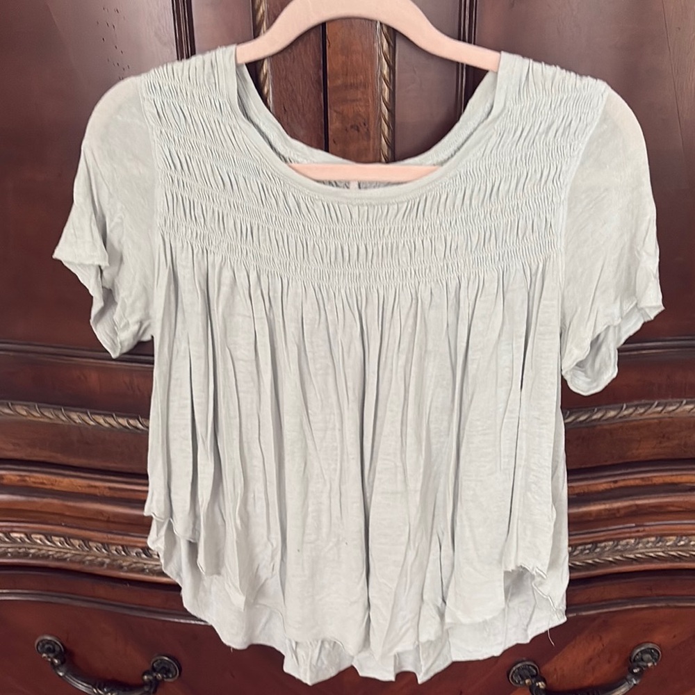 Free People Mint Green Smocked Blouse with Relaxed Fit